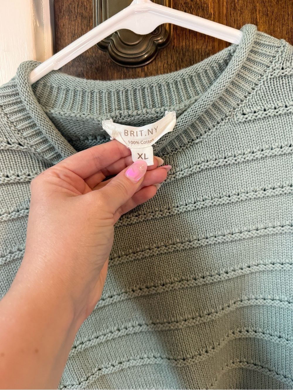 Sage Green Cotton Knit Sweater - XL